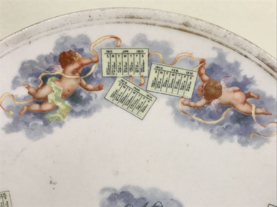 Vintage 1910 Advertising Calendar Plate With Cherubs Brown The Clothier Leavenworth, Wash Pope Gosser China [Photo 2]