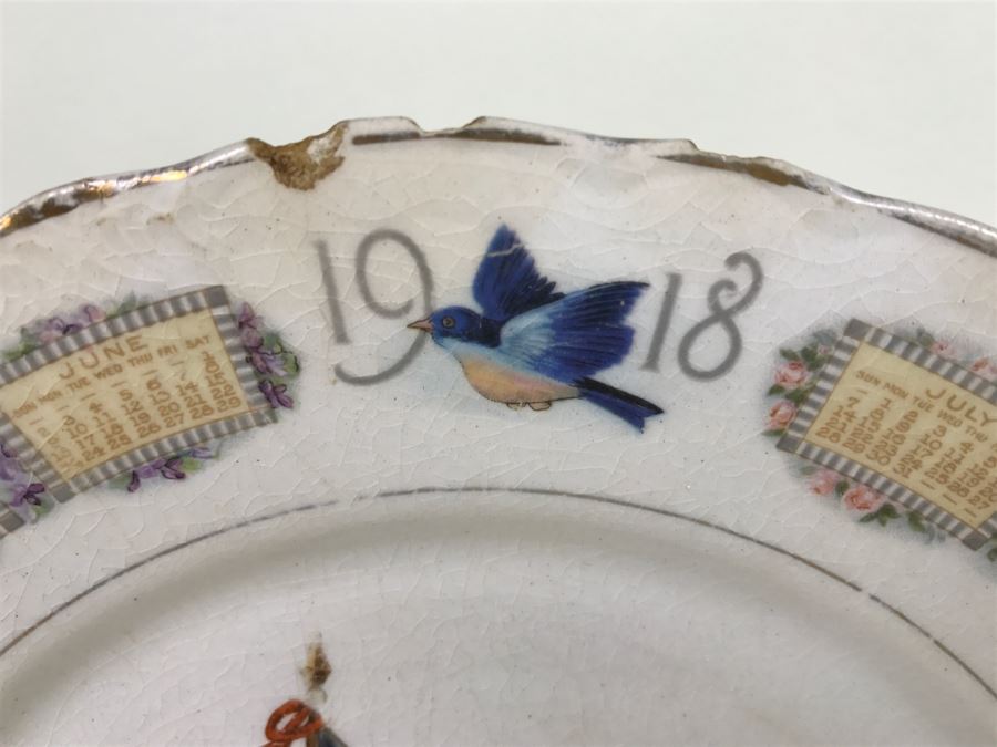 Vintage 1918 Advertising Calendar Plate With U.S. Flag And Birds D.E. McNicol [Photo 3]