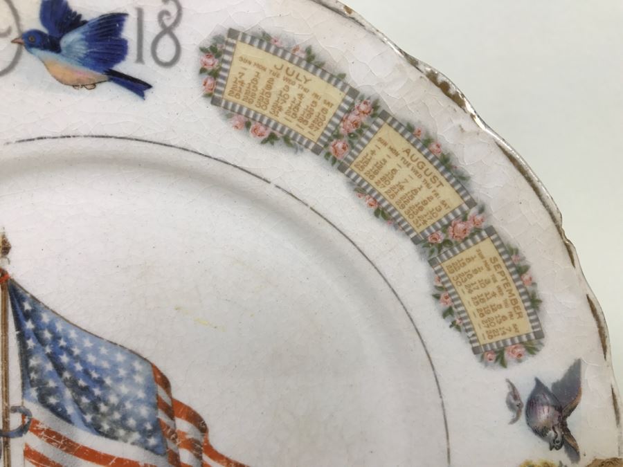 Vintage 1918 Advertising Calendar Plate With U.S. Flag And Birds D.E. McNicol [Photo 6]
