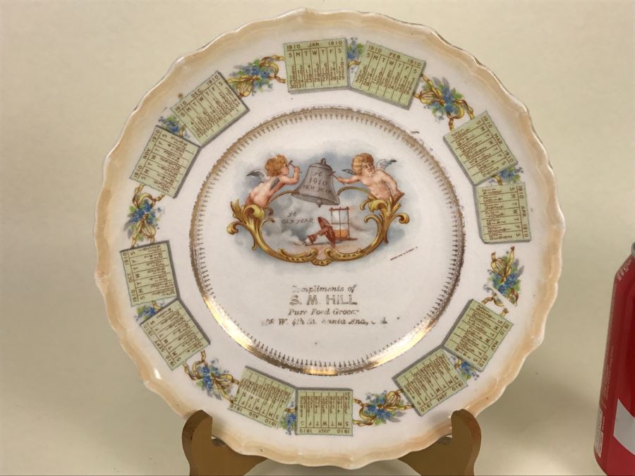 Vintage 1910 Advertising Calendar Plate S. M. Hill Pure Food Grocery Santa Ana, CA  [Photo 2]