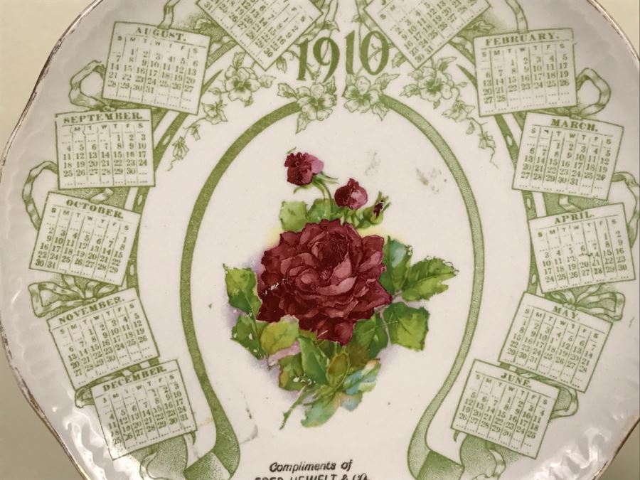 Vintage 1910 Advertising Calendar Plate With Rose Fred Hewelt & Co Grocers Chicago, Ill [Photo 2]