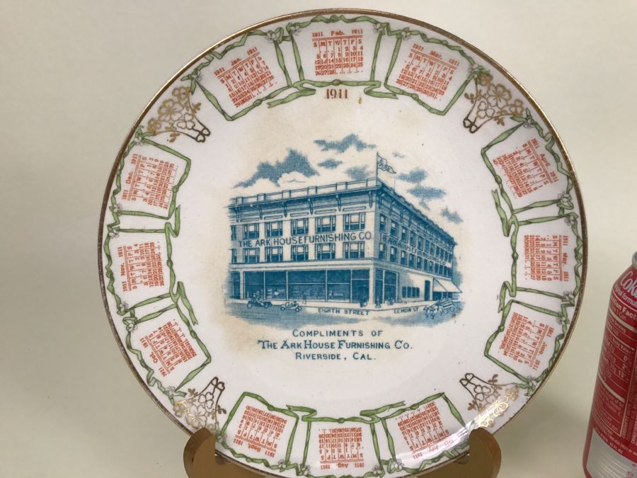 Vintage 1911 Advertising Calendar Plate The Ark House Furnishing Co Riverside, CA Dresden China [Photo 3]