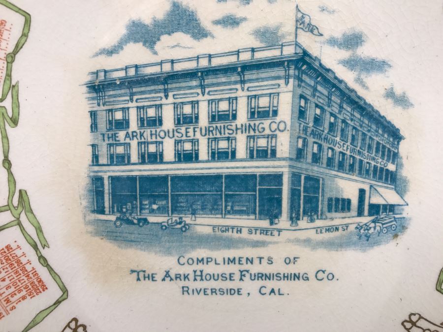 Vintage 1911 Advertising Calendar Plate The Ark House Furnishing Co Riverside, CA Dresden China [Photo 2]