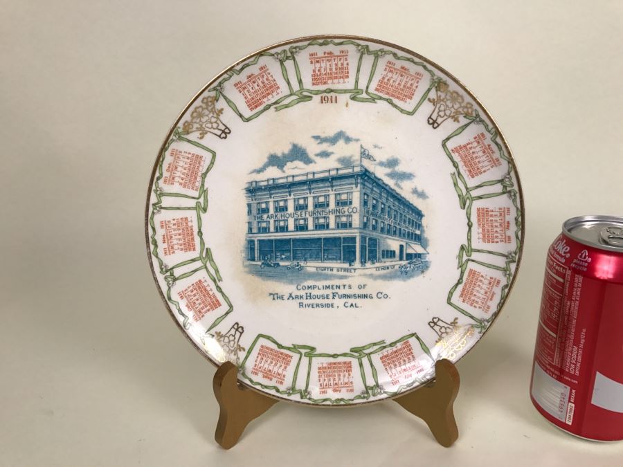 Vintage 1911 Advertising Calendar Plate The Ark House Furnishing Co Riverside, CA Dresden China [Photo 1]