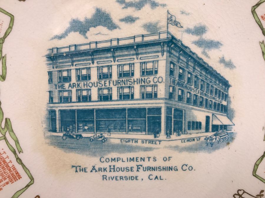 Vintage 1911 Advertising Calendar Plate The Ark House Furnishing Co Riverside, CA Dresden China [Photo 8]