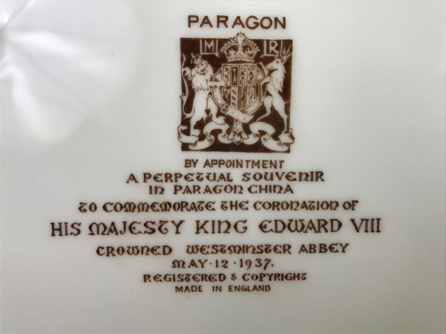 Edward VIII King And Emperor Crowned May 12th 1937 Commemoration Plate PARAGON China England [Photo 11]