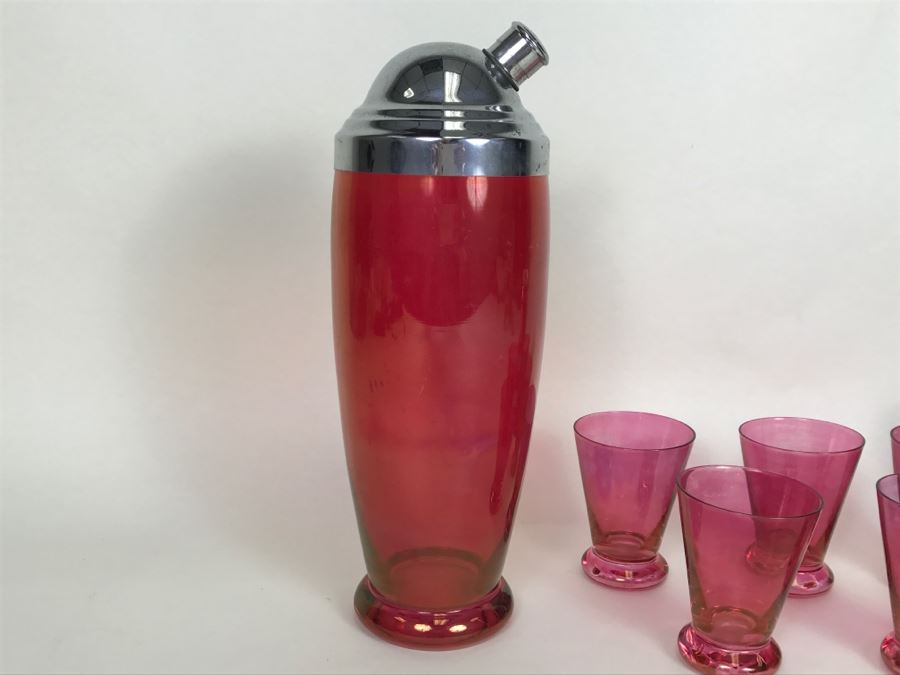 Vintage Ruby Red Cocktail Shaker And Glasses [Photo 5]