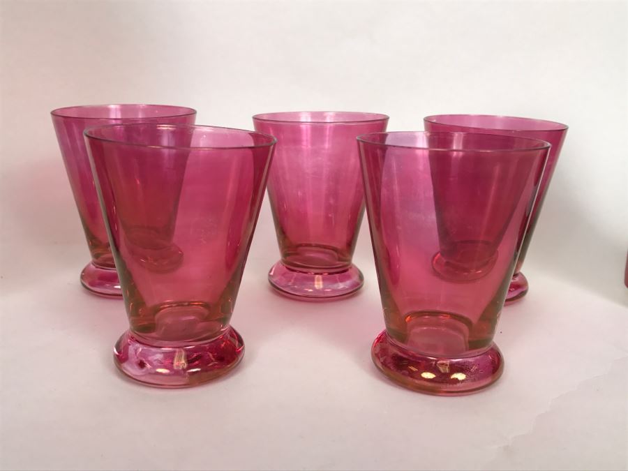 Vintage Ruby Red Cocktail Shaker And Glasses [Photo 2]