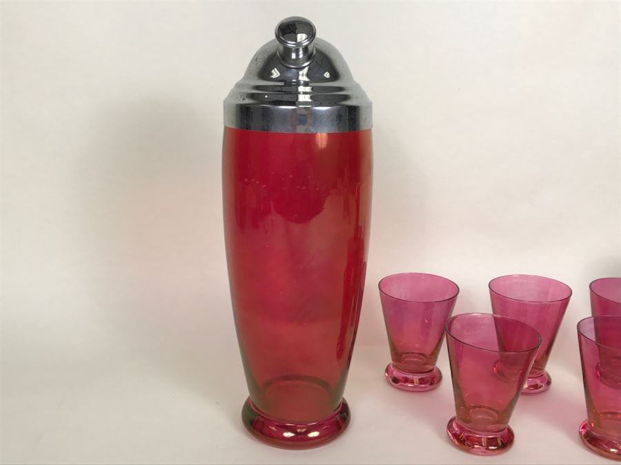 Vintage Ruby Red Cocktail Shaker And Glasses [Photo 7]