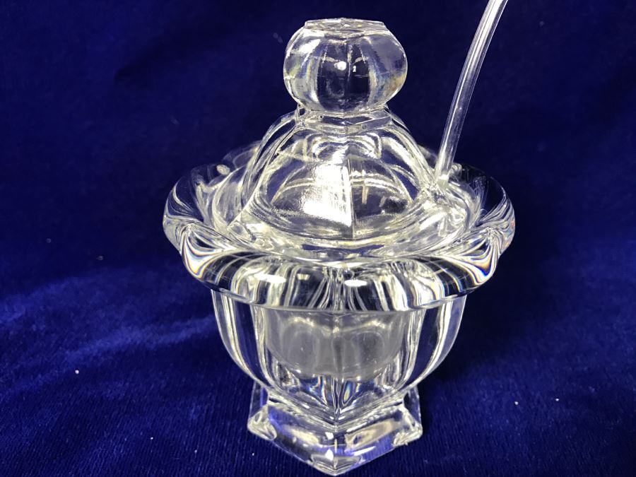 Baccarat France Lidded Mustard Jar Sugar Bowl With Spoon [Photo 4]