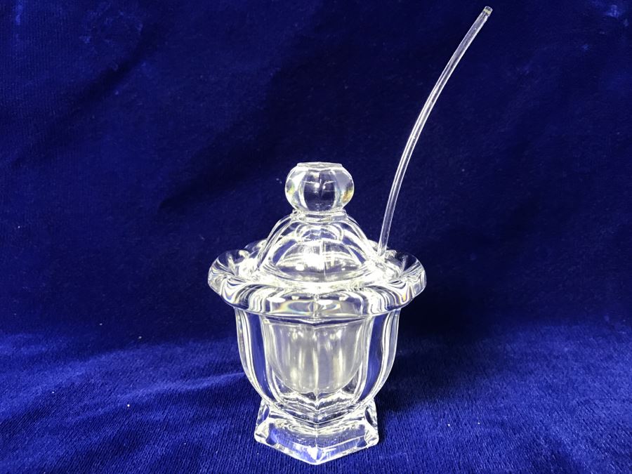 Baccarat France Lidded Mustard Jar Sugar Bowl With Spoon [Photo 2]