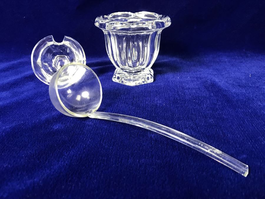 Baccarat France Lidded Mustard Jar Sugar Bowl With Spoon [Photo 8]