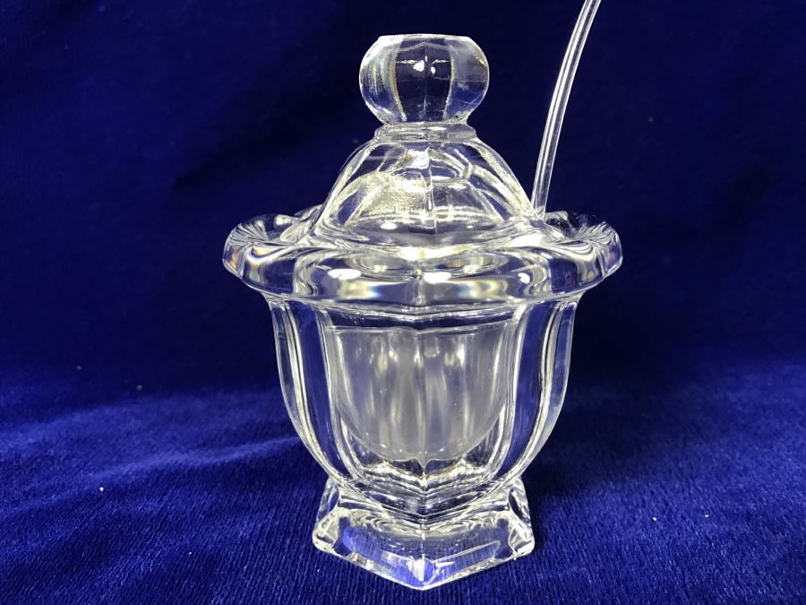 Baccarat France Lidded Mustard Jar Sugar Bowl With Spoon [Photo 5]