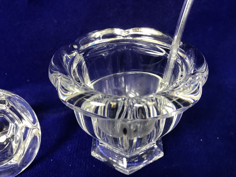 Baccarat France Lidded Mustard Jar Sugar Bowl With Spoon [Photo 7]