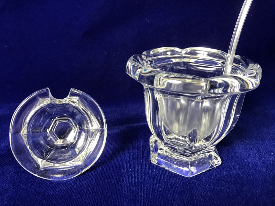 Baccarat France Lidded Mustard Jar Sugar Bowl With Spoon [Photo 6]