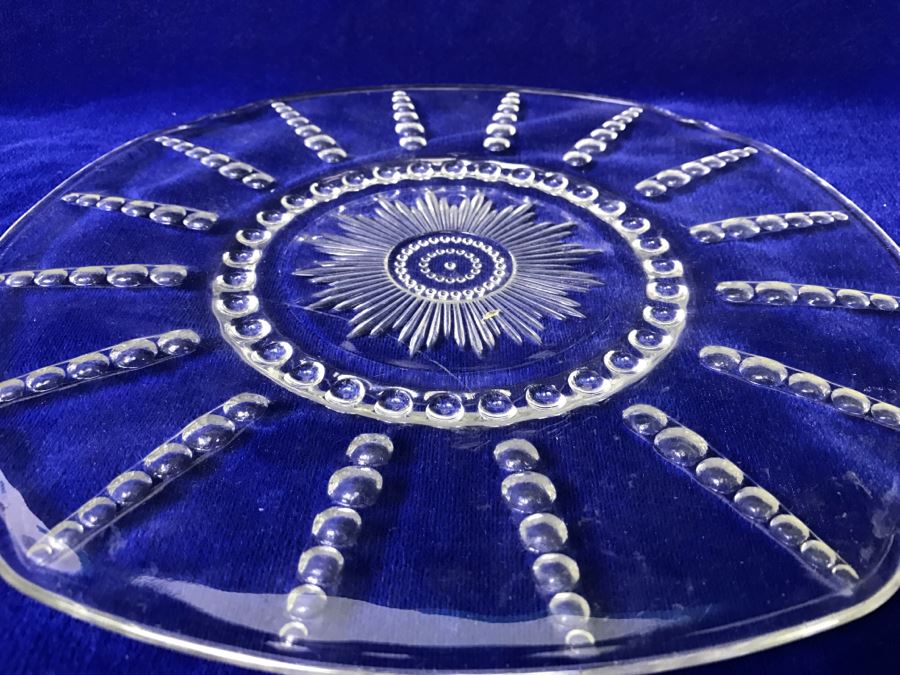 Hand Blown Etched Glass Bottle With Stopper And Glass Plate Platter [Photo 4]