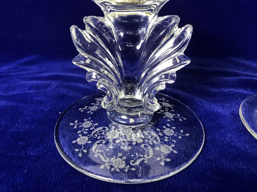 Pair Of Etched Glass Candle Holders [Photo 3]