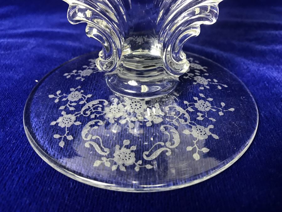 Pair Of Etched Glass Candle Holders [Photo 4]