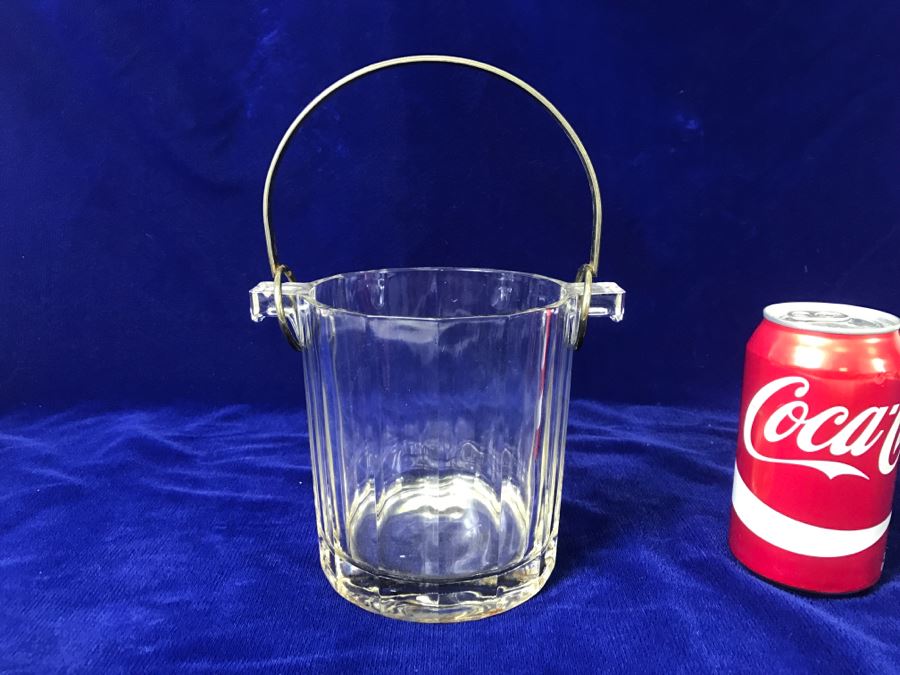 Vintage Glass Ice Bucket With Silver Tone Handle