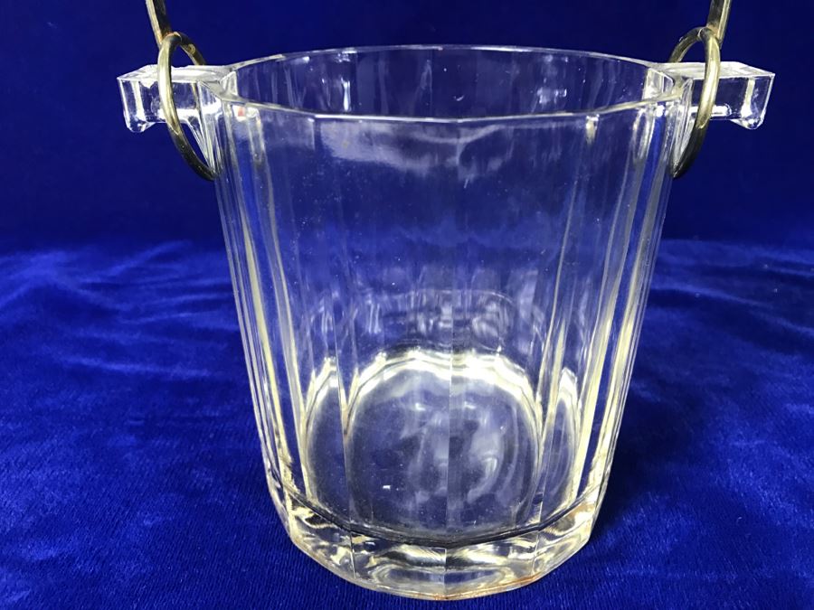 Vintage Glass Ice Bucket With Silver Tone Handle