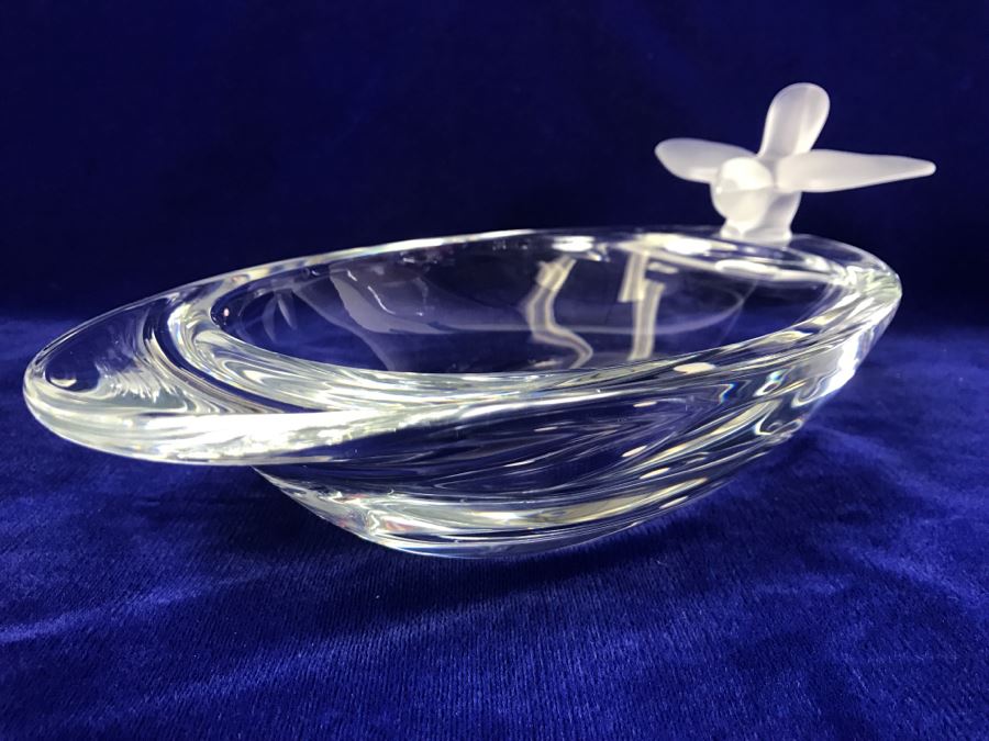 Vintage Cristal De Sevres Oval Bowl With Bird France [Photo 11]