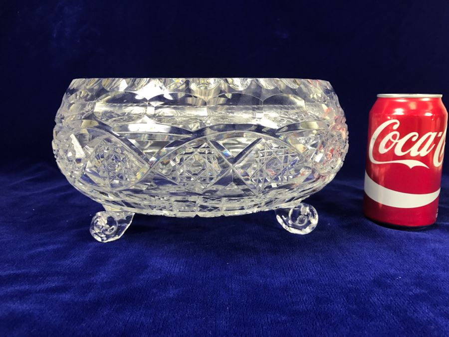 Large Signed Footed Crystal Bowl Celtic Melius O' Connor By Celtic Crystal of Ireland