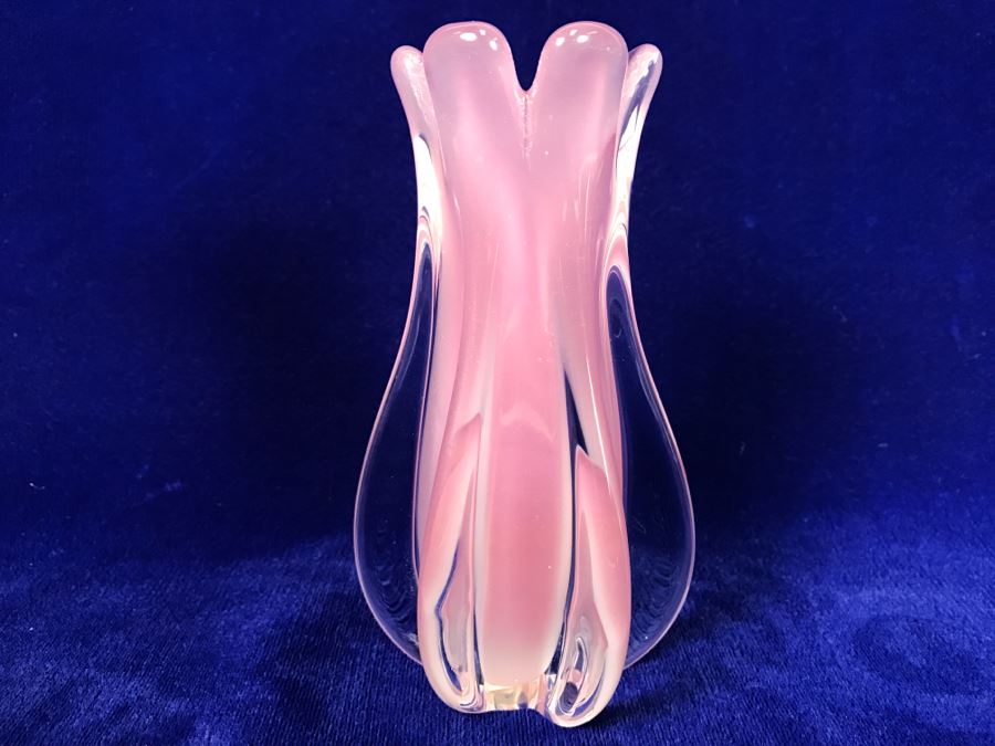 Pink Murano Art Glass Vase Made In Italy
