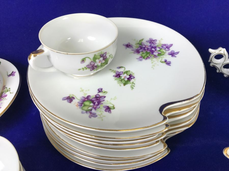 Bone China Set By Hammersley 'Victorian Violets' Made In England Plus Piece Of China In Same Pattern Made In Occupied Japan [Photo 7]