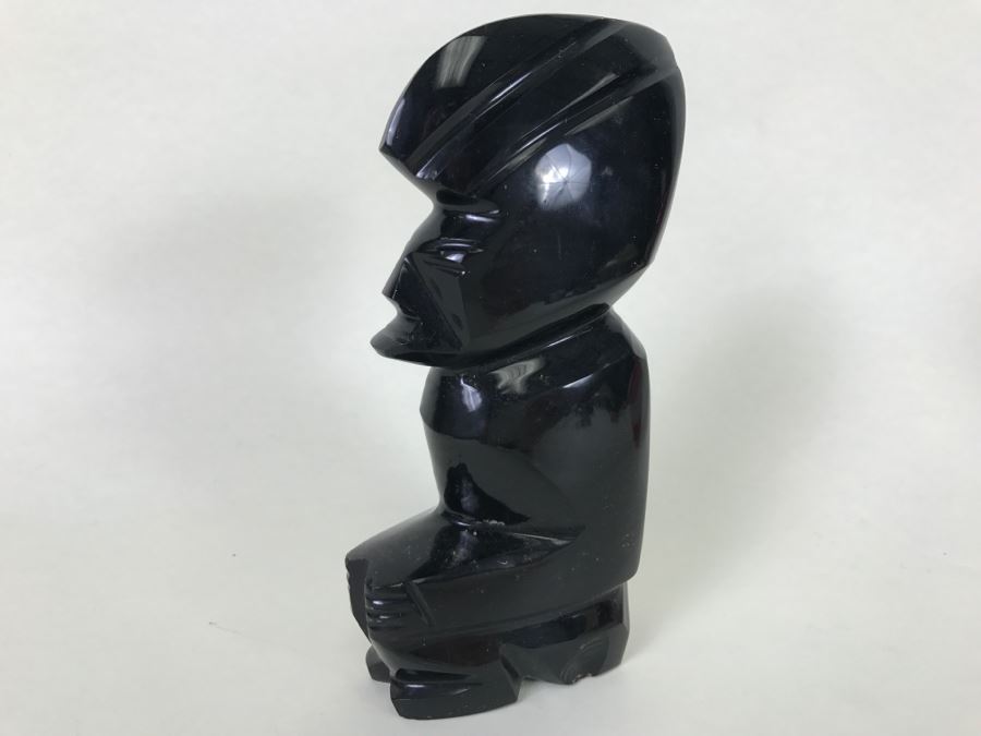 Black Onyx Carved Statue/Figurine - See Photo For Chip In Base Of Figure