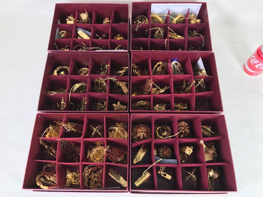 Large Collection Of Gold Christmas Ornaments From The Danbury Mint - Six Boxes Filled