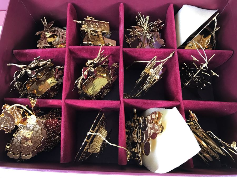 Large Collection Of Gold Christmas Ornaments From The Danbury Mint - Four Boxes Filled [Photo 5]