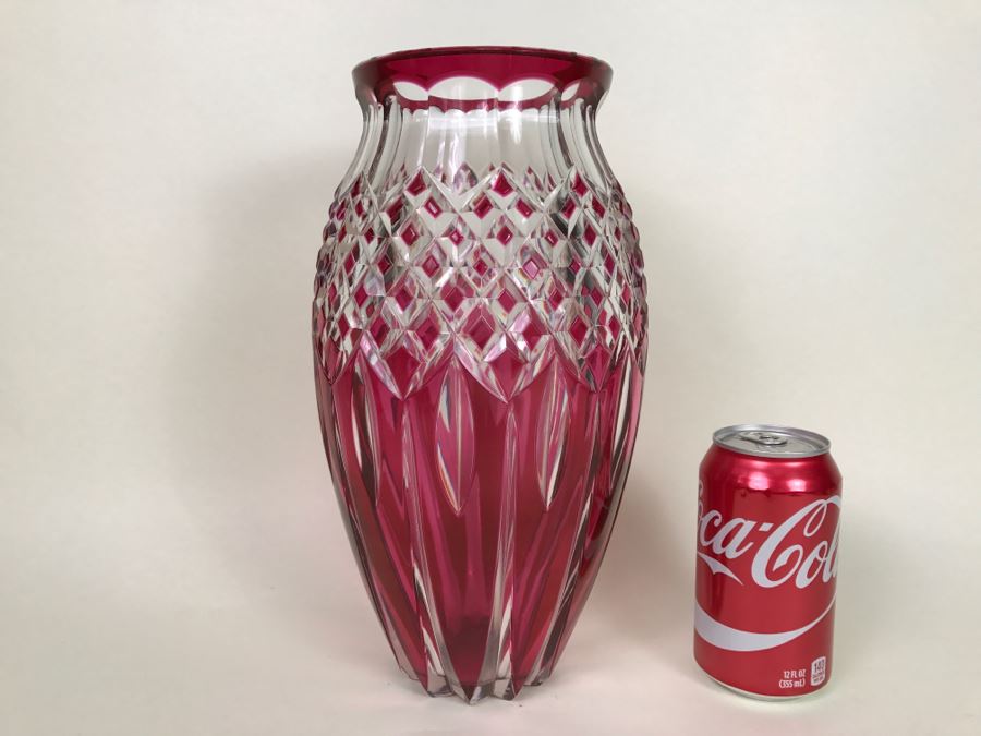 Fabulous Large Heavy Ruby Cut Crystal Vase