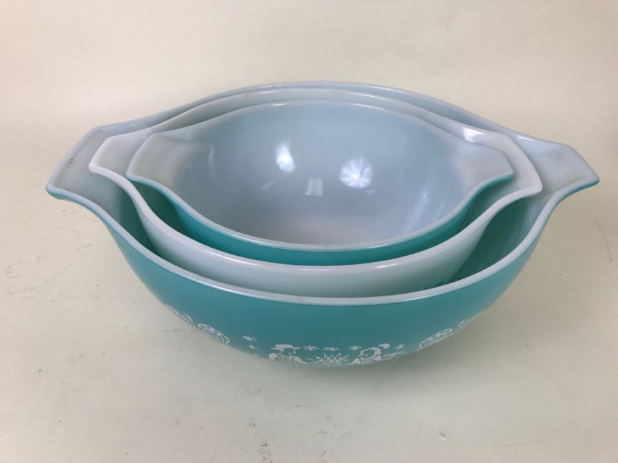 Vintage 1950s Pyrex Butterprint Amish Bowls Turquoise Mixing Bowls [Photo 7]