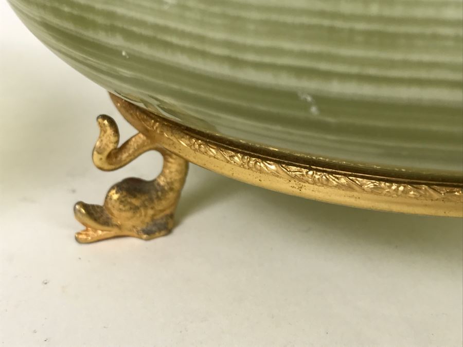 Carved Onyx Lidded Bowl With Gold Trim And Feet Made In Italy For GUMPS And (2) Carved Stone Bowls [Photo 3]