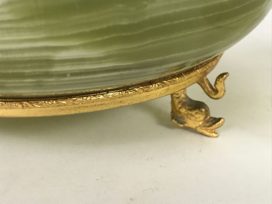 Carved Onyx Lidded Bowl With Gold Trim And Feet Made In Italy For GUMPS And (2) Carved Stone Bowls [Photo 7]