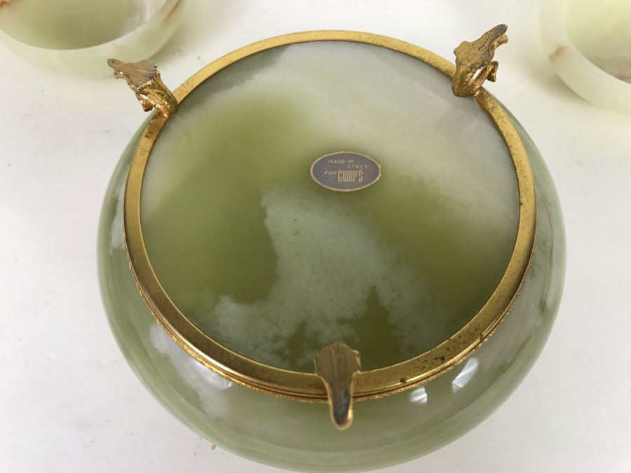 Carved Onyx Lidded Bowl With Gold Trim And Feet Made In Italy For GUMPS And (2) Carved Stone Bowls [Photo 11]