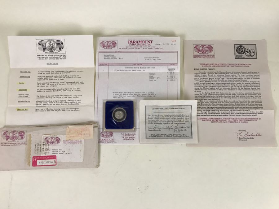 Trajan Decius Ancient Roman Silver (Apx 250 AD) Extra Fine Condition With Documentation [Photo 2]