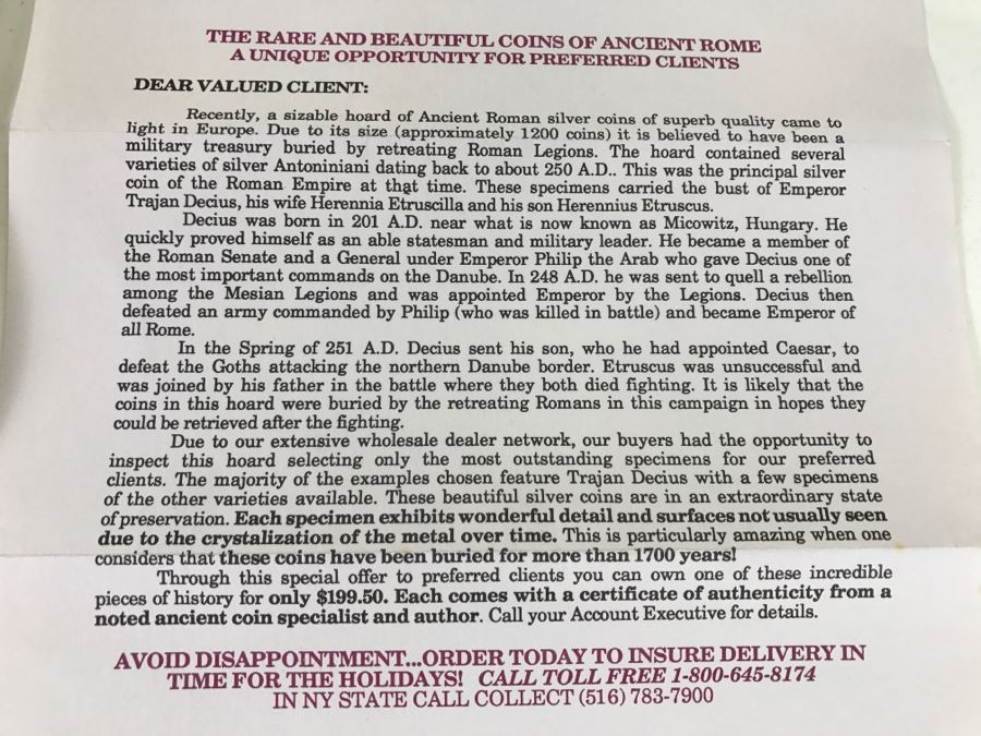 Trajan Decius Ancient Roman Silver (Apx 250 AD) Extra Fine Condition With Documentation [Photo 16]