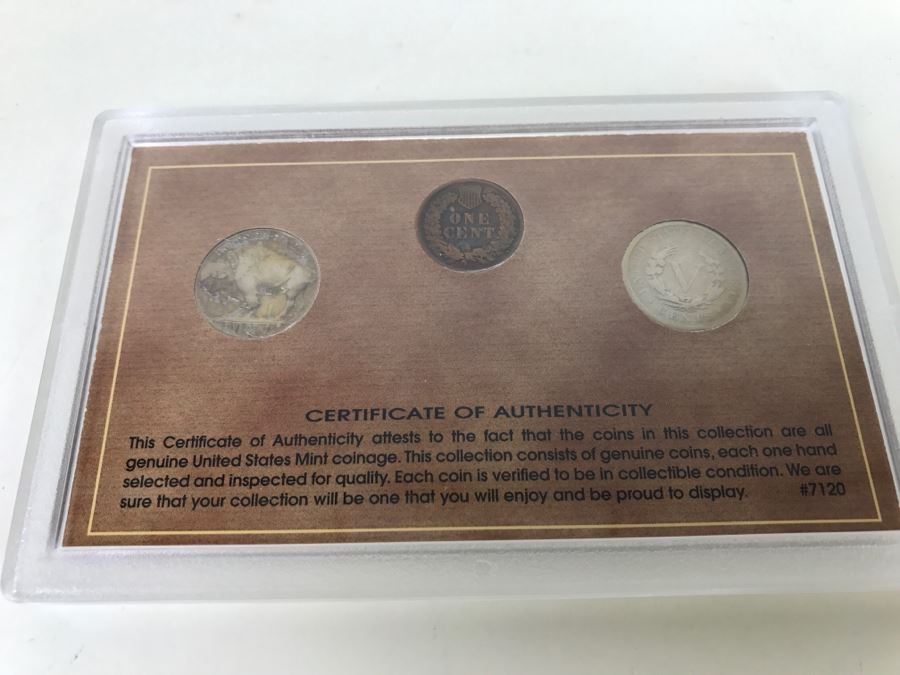 Three Rare Coins - Buffalo Nickel, Indian Cent And Liberty Nickel In Plastic Display Case [Photo 11]