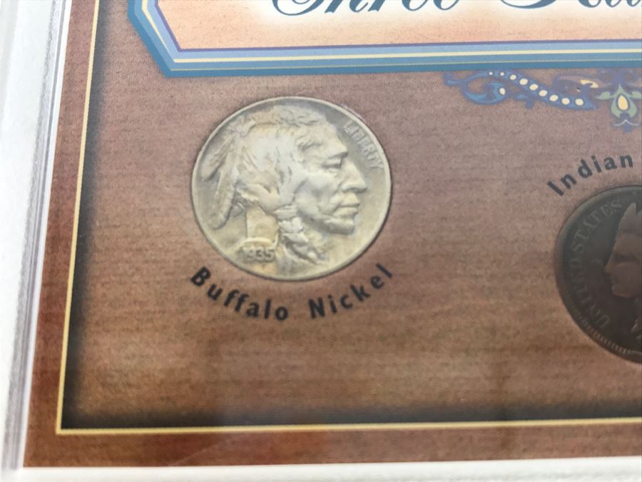 Three Rare Coins - Buffalo Nickel, Indian Cent And Liberty Nickel In Plastic Display Case [Photo 3]