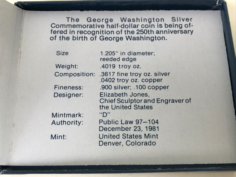 George Washington .900 Silver Commemorative Half Dollar Coin Uncirculated .4019 Troy Oz. 1982 [Photo 7]