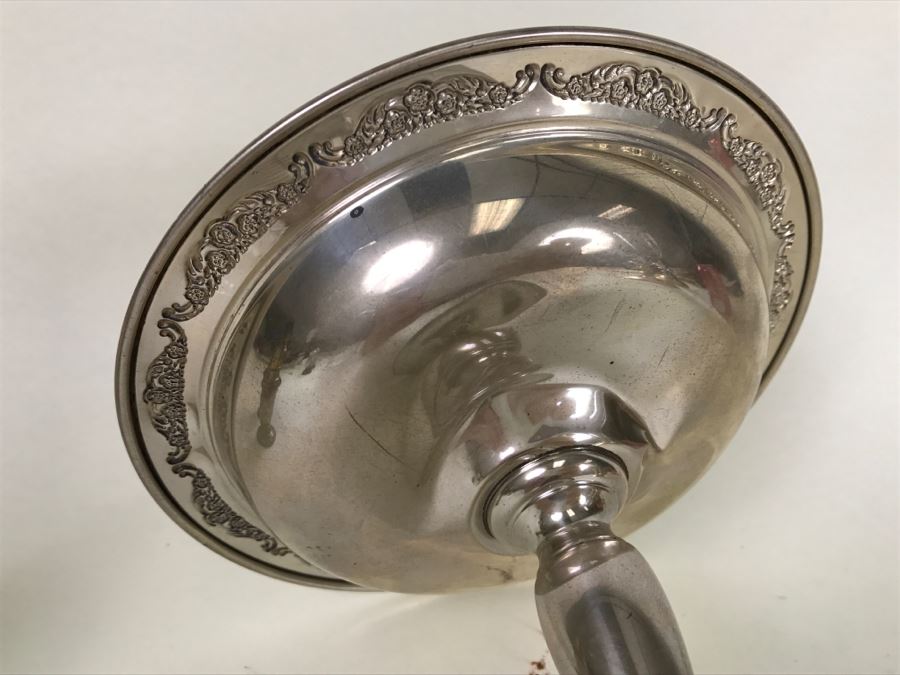 Sterling Silver Lot Includes GORHAM Sterling Weighted Candle Holders With Spiral Glass Hurricanes, Sterling Salt & Pepper Shakers Plus Damaged Sterling Footed Bowl [Photo 15]