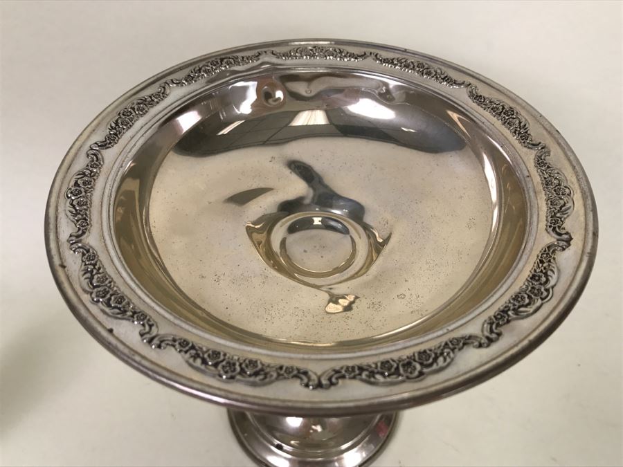 Sterling Silver Lot Includes GORHAM Sterling Weighted Candle Holders With Spiral Glass Hurricanes, Sterling Salt & Pepper Shakers Plus Damaged Sterling Footed Bowl [Photo 13]