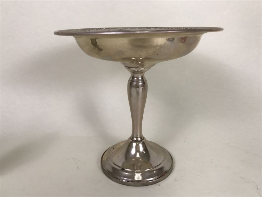 Sterling Silver Lot Includes GORHAM Sterling Weighted Candle Holders With Spiral Glass Hurricanes, Sterling Salt & Pepper Shakers Plus Damaged Sterling Footed Bowl [Photo 12]