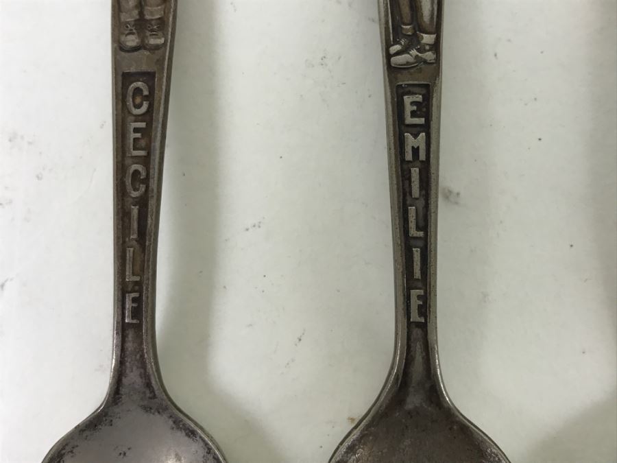 (5) Carlton Silver Plate Spoons Of The Dionne Quintuplets (Sisters) Cecile, Emilie, Annette, Marie, Yvonne [Photo 4]