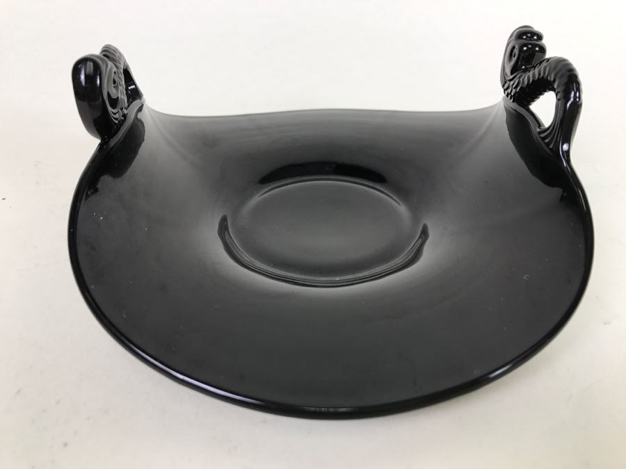 Vintage Glass With Curved Sides Candy Dish With Fish Handles [Photo 8]