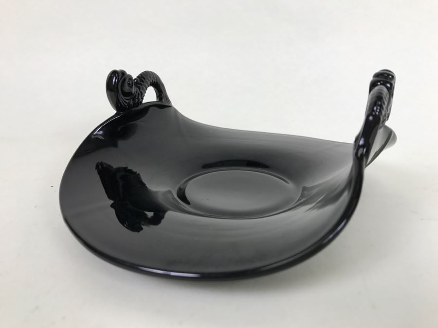 Vintage Glass With Curved Sides Candy Dish With Fish Handles [Photo 3]