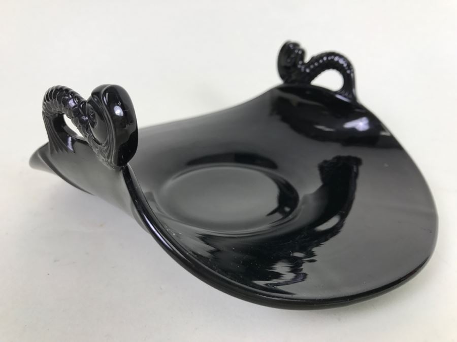 Vintage Glass With Curved Sides Candy Dish With Fish Handles [Photo 6]