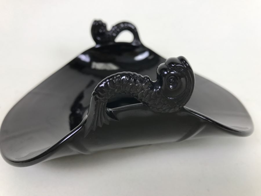 Vintage Glass With Curved Sides Candy Dish With Fish Handles [Photo 5]