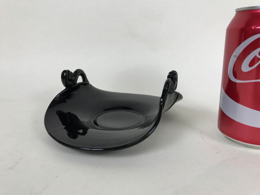 Vintage Glass With Curved Sides Candy Dish With Fish Handles [Photo 2]